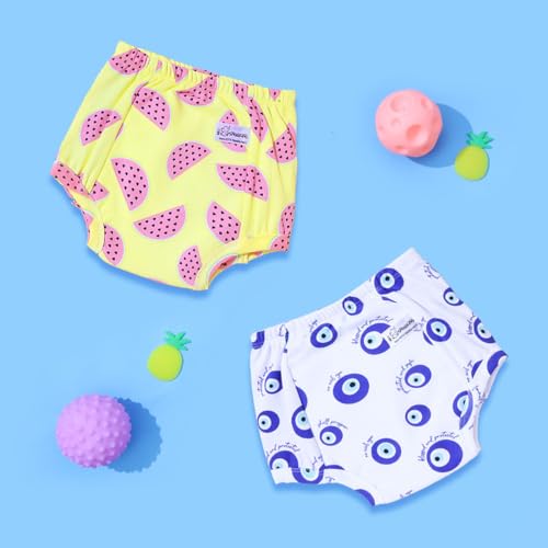 Image of SNUGKINS Snug Potty Training Pull-up Pants for Babies /Toddlers /Kids | 100% Pure Cotton | Washable & Reusable | (Size 7, Fits 7 Years - 8 Years) |Evileye & Watermelon Pack of 2