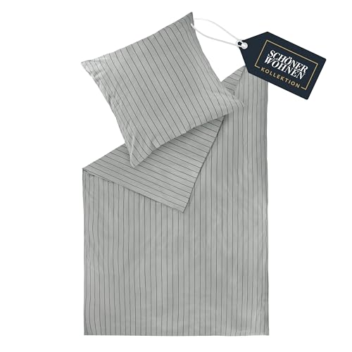 SCHÖNER WOHNEN Flanell Bettwäsche 135x200 Baumwolle Grau - Luxus...