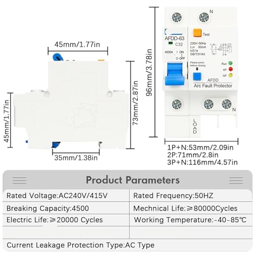 Protector de arco eléctrico e interruptor diferencial trifásico de 125A con protección 3P+N 2