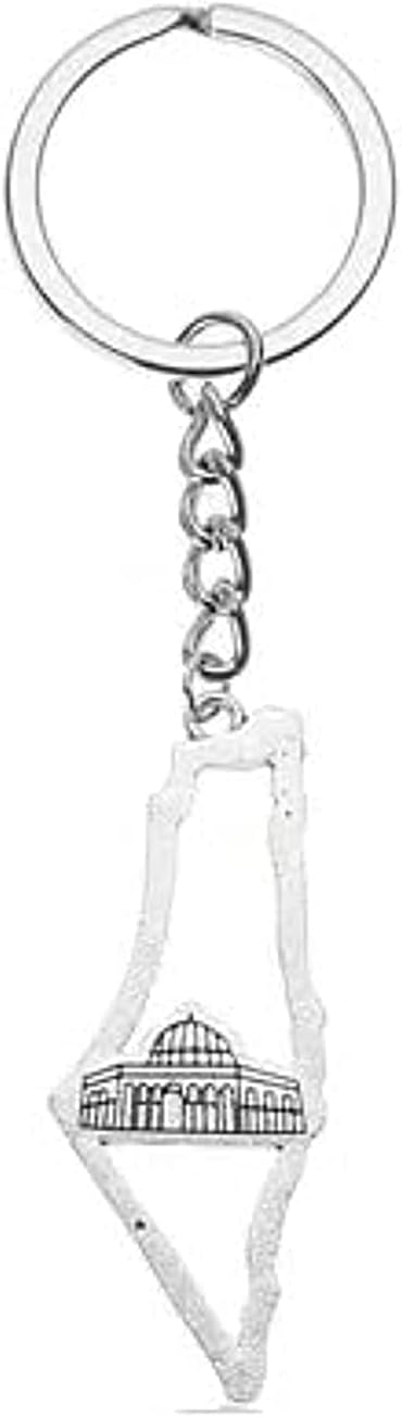 Ancient Silver Palestine Map Flag Chain Keychain for Women Men Middle East Jewelry Key Chains