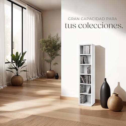 Miniatura 7 de Tectake Estantería De Pared, Efecto Madera, 6 Compartimentos, Estantes Ajustables En Altura, Para 102 Cds, Fácil De Montar, Almacenamiento, Decoración Habitación, Muebles Salón, Librería - Blanco