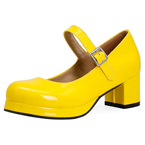 Birdsight Chunky Mary Jane Escarpins Femme Talon Bloc Plateforme avec Boucle Cuir Verni Sweet(Jaune 39) Cover