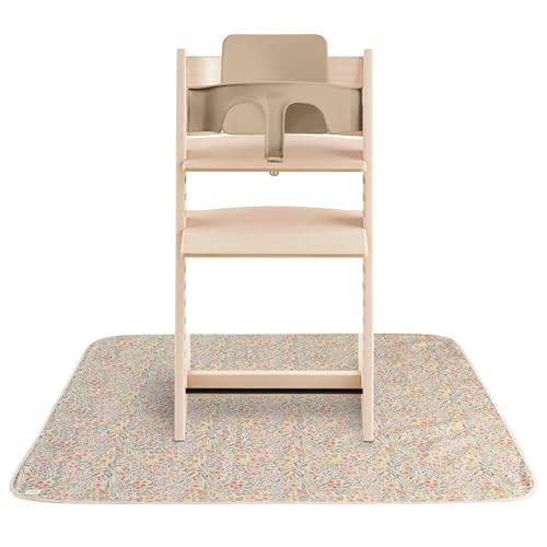 Image of mushie Baby Splat Mat 42.5x42.5 Inch (Pastel Blooms) | Water Resistant for Under High Chair and Infant Play