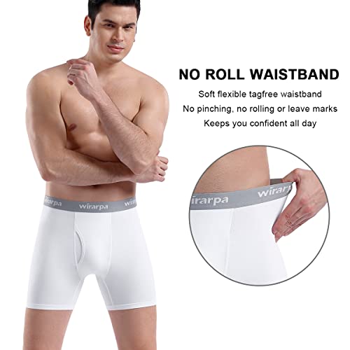 Wirarpa Men's Cotton Boxer Briefs Underwear White Open Fly Tag Free Anti-Chafing Comfy Short Leg Underpants 4 Pack Small #TOP3