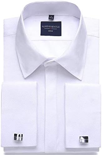 Alimens & Gentle Men's Dress Shirts French Cuff Long Sleeve Regular Fit (Include Metal Cufflinks and Metal Collar Stays) (17.5'' Neck 36''-37'' Sleeve, White)