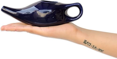 Miniatura 29 de HealthGoodsIn Neti Pot de cerámica, apto para lavavajillas, hecho a mano con 2 boquillas de silicona y sal para sinusitis - 7.6 fl oz de capacidad