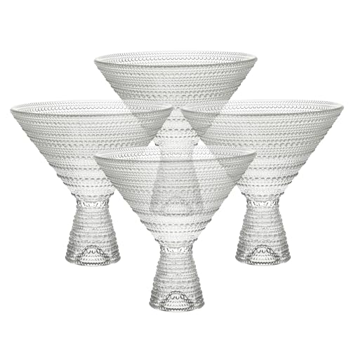 Fortessa Jupiter Beaded Hobnail Glass, 11.5 Ounce Martini (Set of 4), Clear