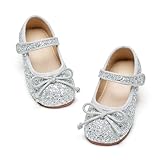 GINFIVE Toddler Girls Dress Shoes Little Girls Mary Janes Ballerina Flats Silve Shoes Toddler 12
