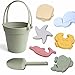 QJWMY 8pc Silicone Giocattoli da Spiaggia Set, Pieghevole Portatile Sabbia Secchio, Giochi Spiaggia con Secchio Pala Rastrello Stampi per Regali per Ragazzi e Ragazze (Green)