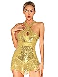 dPois Femme Justaucorps de Gymnastique Latine Brillants Paillettes Body Ballet Tenue Danse Moderne Jazz Patinage Costume Spectacle Or S