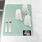 GORILLA GRIP 100% BPA-Free Patented Silicone Dish Drying Mat for Kitchen Counter, Water Catching Ribbed Design, Easy Clean Waterproof Sink Liner, Heat Resistant, Fits Under Rack, 12x16 Inch, Mint