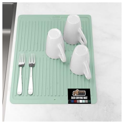 Gorilla Grip Dish Drying Mat for Kitchen Counter, Slip Resistant Silicone Quick Dry Pad for Washing Dishes, Heat Resistant Waterproof Dishwashing Rack, BPA Free Sink Mats, Easy Cleaning, 16x12, Mint