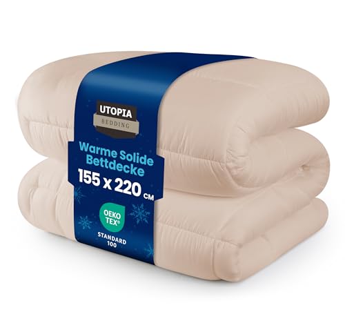 Utopia Bedding Bettdecke - Warm Zudecke - Füllung - Microfaser Antiallergisch für Allergiker - Gesteppte Steppdecke (Beige, 155 x 220 cm)