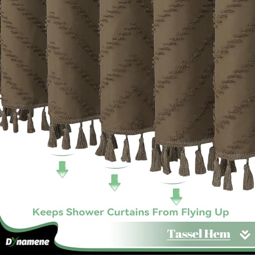 Dynamene 78 Inches Long Shower Curtain, Boho Tufted Chevron Striped Tall Cloth Shower Curtains for Bathroom Decor, Large Hotel Spa Luxury Shower Curtain Set with Hooks, Wrinkle Free, Brown, 72x78 by Dynamene - Used condition - Image 5