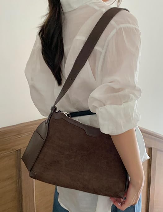 Suede Hobo Bags for Women Shoulder Crossbody Bag Handbags Retro Tote Purses Satchel for Travel Work4