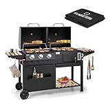 Einbauart: Freistehend Klarstein Holzkohle Grill Groß, BBQ-Grill mit Bodenrollen, Holzkohlegrill-Wagen mit Thermometer, Wetterfester Kohle & Gas Grill, 3 Brenner Barbecue Grill, Großer Kohlegrill, Holzkohle-Grillwagen