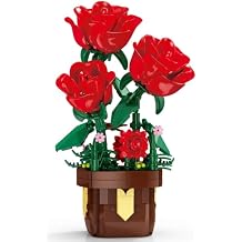 Roses Flowers Building Block Set,Artificial Red Roses Flower Botanicals Bonsai Building Set,Office & Home Decor,Gift for Mother's Day,Valentine Day,Birthday,Christmas Day307 PCS