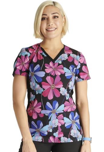 Cherokee Prints Women Scrubs Top V-Neck Print Plus Size CK793, 4XL, Floral Flashback