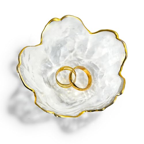 QIANCHANG Clear Glass Jewelry Trinket Dish, Cherry Blossom Decor Ring Holder Tray, Small Trinket Bowl Gifts for Women
