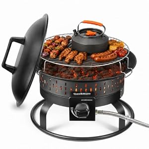 GasBRUH 19″ Outdoor Portable Propane Fire Pit with Grill Grate, Cover&Carry Kit,Fireplace,60,000 BTU Camping Propane Firepit,Portable Gas Fire Pit for Outside Patio,Camping,RV,Smokeless Gas Firebowl