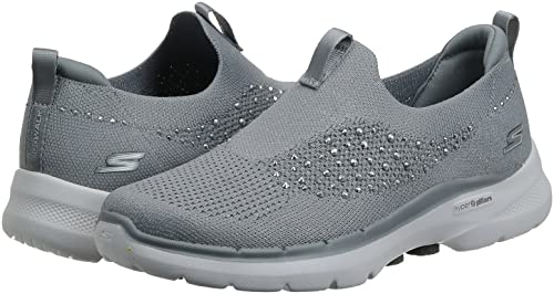 Skechers Women's Go Walk 6 Rhinestone Slip On Sneaker, Gray, 5.5 #TOP6