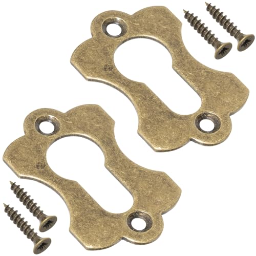 AERZETIX - C73733 - Par de 2 rosetas placas 60x38x2mm para cilindro perfilado - tapa orificio de llave - en metal - color latón envejecido - puerta rosetón herraje protección seguridad