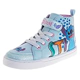 Disney Kids Lilo and Stitch Hightop Sneakers - Stitch Girls High Top Shoes Cushioned Lightweight - Light Blue (Size 1 Big Kid)