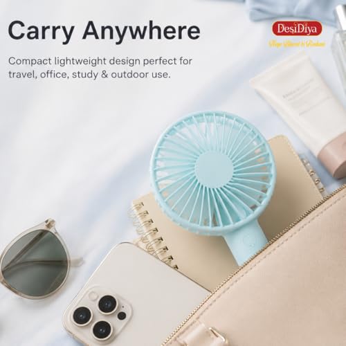 Image of Desidiya Portable Handheld Mini Fan N9 with Stand - USB /Battery Rechargeable, High-Speed Airflow for Desk, Home & Office | Random Color| Desk Fan, Rechargeable Fan