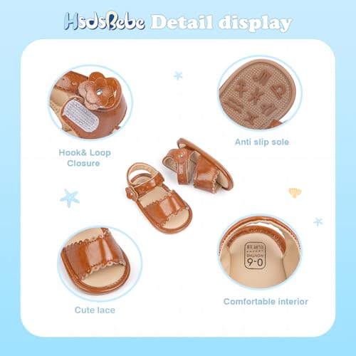 Image of HsdsBebe Baby Girls Sandals Bohemia Flower Bow Soft Sole Toddler First Walkers Beach Summer Shoes