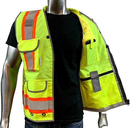 Rexzus A Reflective Safety Vest For Mens Class 2 Heavy Woven Two Tone Engineer Hi Viz Safety Vest 3M Tape (Yellow, X-Large) #TOP4