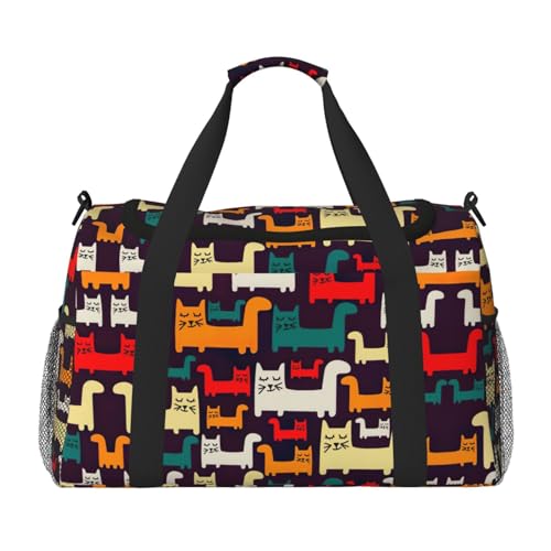 Cat Print Travel Duffle Bag Large Capacity Tote Stylish Weekender Bag for Outdoor Activities, Black, One Size