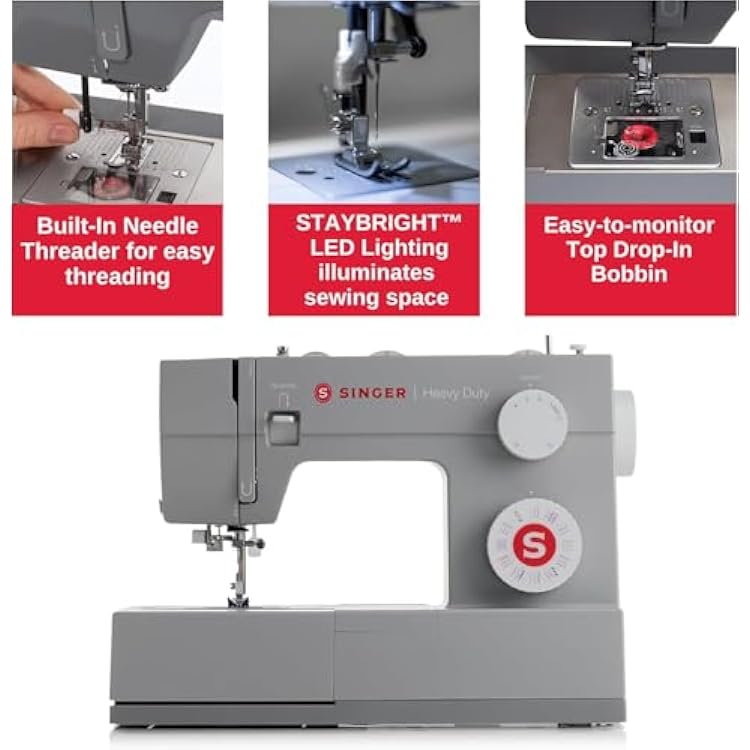 SINGER Heavy Duty Holiday Bundle 4452 Sewing Machine with Extension Table & 2 Presser Feet | Strong Motor, 110 Stitch Applications, Full Metal Frame, 1-Step Buttonhole & LED Light