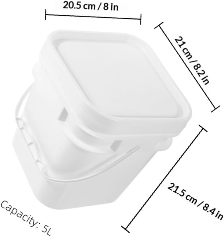Amosfun 2pcs 5-Liter White Abs Paint Buckets with Lid Plastic Paint Storage Containers with Wide Mouth and Handle and Chemical Storage Sturdy Square Pails for Home and Industrial Use