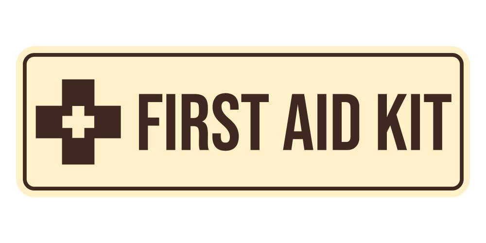 Standard First Aid Kit Sign (Ivory/Dark Brown) - Medium (10 Pack)