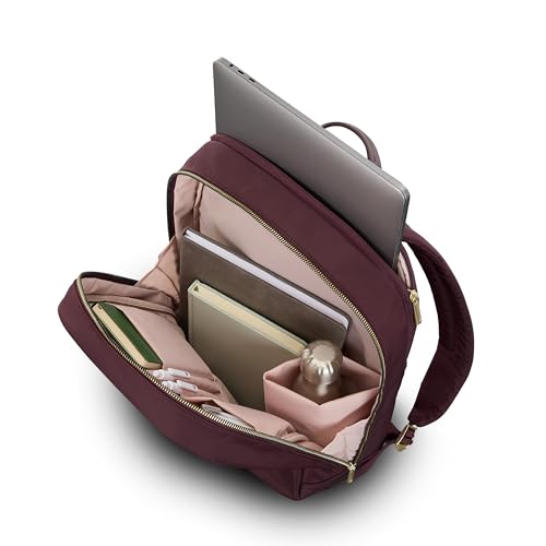 Samsonite Mobile Solutions 2 Essential Backpack - Work & Commuter Backpack with Padded Laptop Compartment, Front Zip Pocket with Key Leash, Water Bottle Sleeve, StackIt&trade; Strap - Merlot