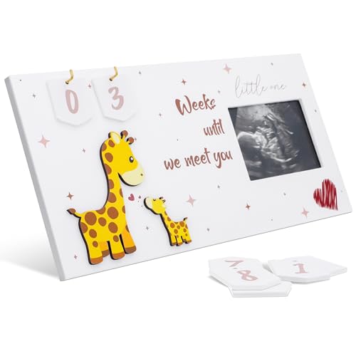 Image of OWL 'N' OAK Ultrasound Picture Frames with Giraffe Design - 12" L x 16" W Sonogram Picture Frame for 4"x3" Ultrasound Photo - Gender Reveal Gifts Ideas for New Moms, Expecting Parents, Grandparents