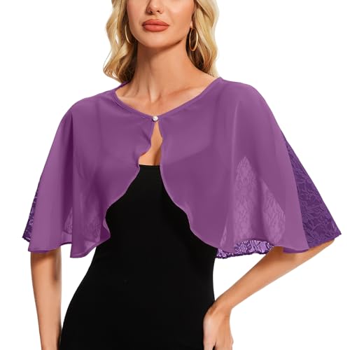 Atxnn Bolero Mujer Gasa Chaqueta Encaje Toreras Cardigan Corta Elegante Fiesta Boda Shrug Verano Primavera Otoño Top Casual Moda, Morado