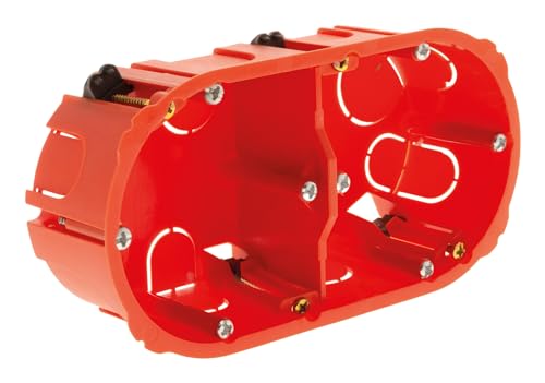 Zenitech - Caja de Empotrar Pladur Doble Intereje 71mm - PVC - Compatibilidad con Aparatos Tornillo/Uñas, Resistencia al Fuego 850°C - Ø65mm x Prof. 40mm - Instalación en Tabiques Secos - Rojo