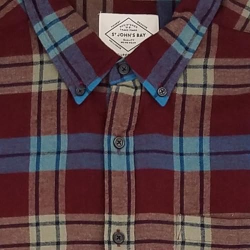 St. John's Bay Mens Burgundy Multi Plaid Long Sleeve Flannel Shirt Large
