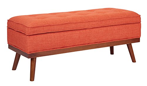 Osp Home Furnishings Katheryn Storage Bench With Tufted Seat And Wood Finish Legs, Tangerine Fabric #TOP1