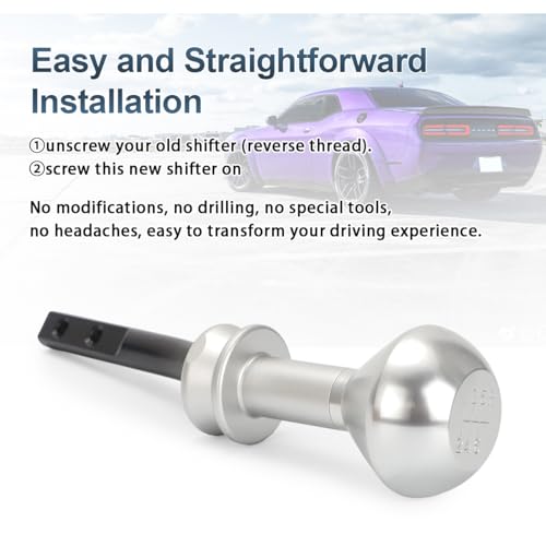 MOTOQUEEN for 2009-2019 Dodge Challenger 6-Speed Manual Shifter | Weighted Billet Aluminum | Short Throw Style Precision Gear Engagement | Upgrade Driving Experience | Replaces for P5155284AB - Image 5