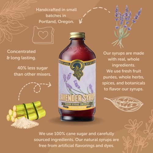 Image of Portland Syrups Lavender Syrup - Premium Beverage Concentrate for Delicious Cocktails, Tea, Soda, Coffee Drinks, Baking, and More - 12 oz with 24 Servings (Pack of 1)