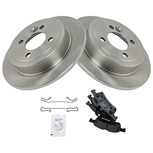 Image of TRQ Rear Brake Pad and Rotor Set Ceramic Solid Rotors