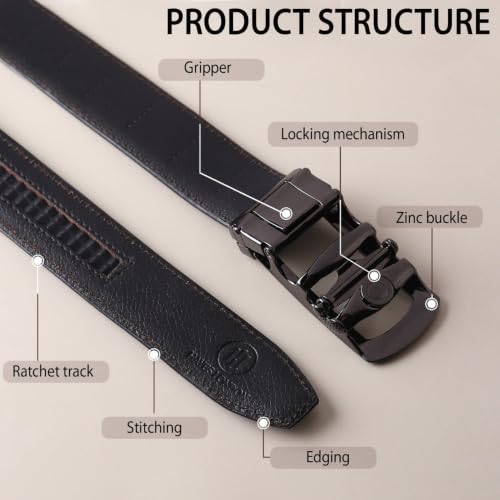 Image of HAYES LONDON Leather Ratchet Belt for Men | Adjustable No-Holes | Customizable Fit, Stylish & Effortless Buckle | Formal & Casual Wear Belts