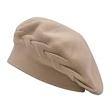 ZLYC Damen Baskenmütze Klassische Französischen Barett Einfarbig Warm Beret(Einfarbig Beige),Einheitsgröße