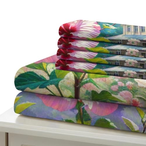Housse de couette sans repassage hibiscus 3D en microfibre douce avec zip pour lit simple - 6