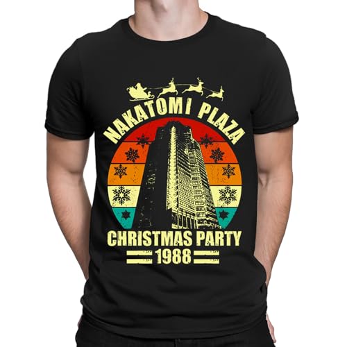 Nakatomi Plaza Christmas Party 1988 Xmas Party Retro Vintage Mens T-Shirts Top#D Black L