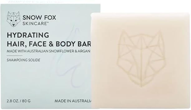 SNOW Fox Skincare Hydrating All-in-One Shampoo Bar, 2.8 oz 80 g, All-in-One, Damage, Moisturizing, Vegan Free Prescription, Organic Rinse in Treatment, Solid Shampoo, Soap