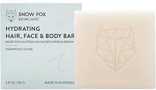 Snow Fox Skincare Hydrating Hair, Face & Body Bar | Shampoo & Conditioner Bar | Restores Moisture, Shine, Softness | Shea Butter & Argan Oil | Australian Botanicals | Portable & Sustainable, 2.8 oz.