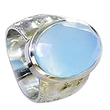 EDELSTEINRING: Schöner handgefertigter Blauer Blauer Chalcedon Sterling Silber Ring.